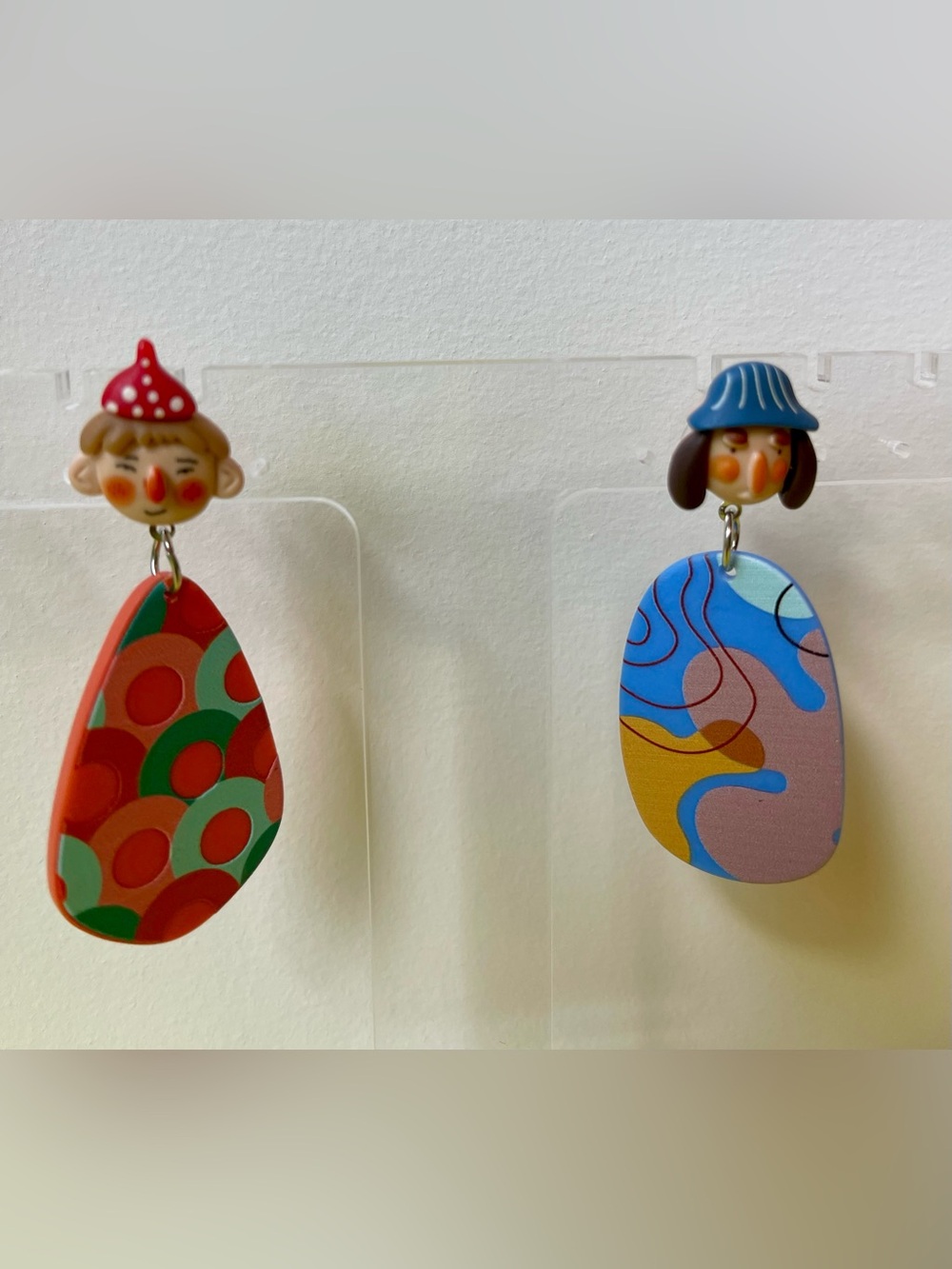 Whimsical Colorful Polymer Clay Faces Drop Earrings